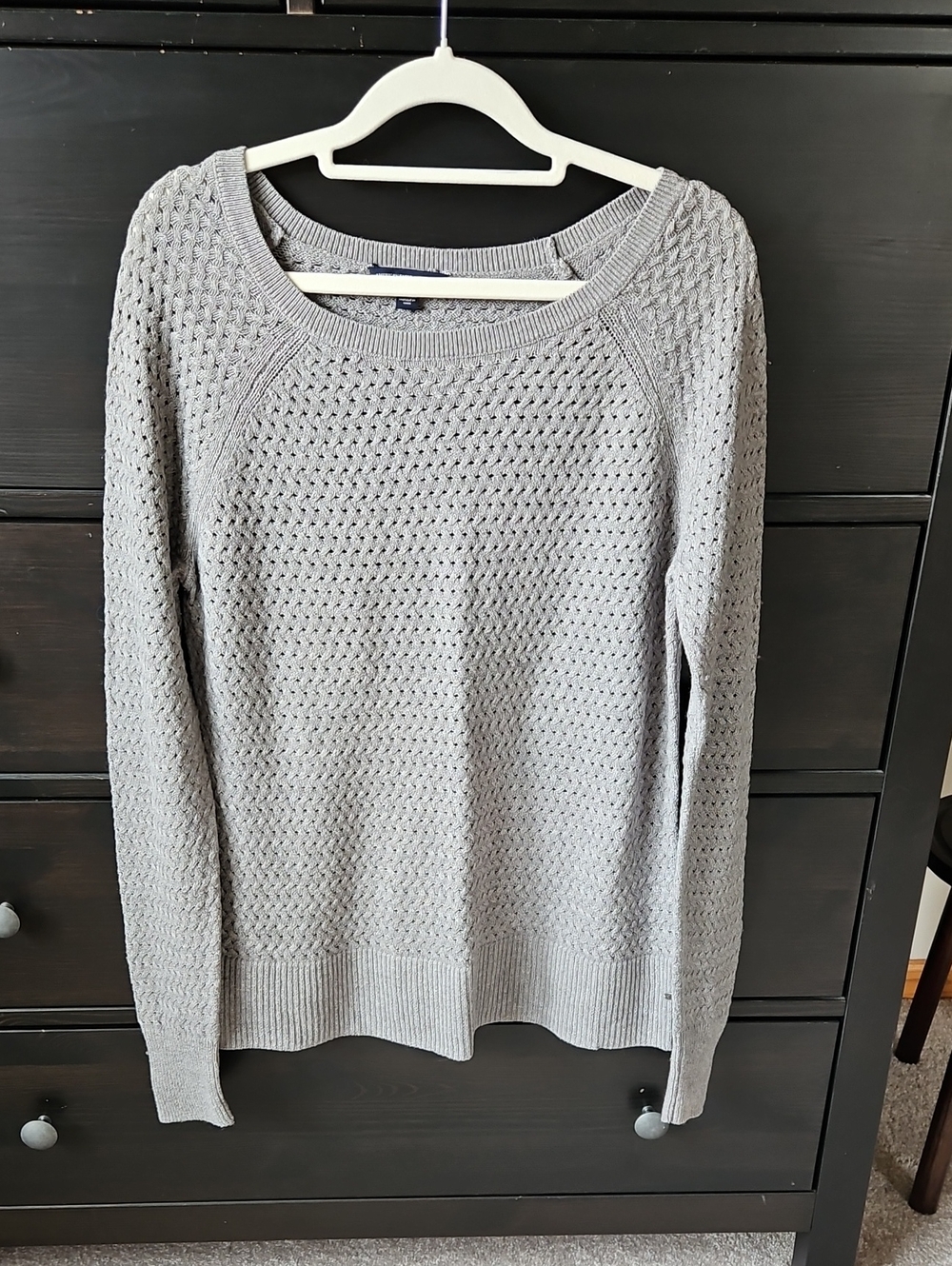 American Eagle Outfitters Light Gray Textured Crewneck Sweater